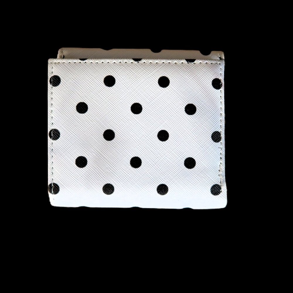 Buxton Wallet Black White Dotted Gold Hardware Small Compact Cute Vintage - Picture 2 of 6